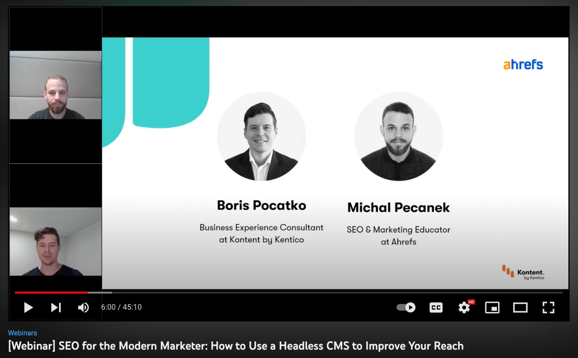 Content Research: 9 Actionable Tips to Master It | YouTube video of Kontent's seminar with Ahrefs' Michal Pecanek