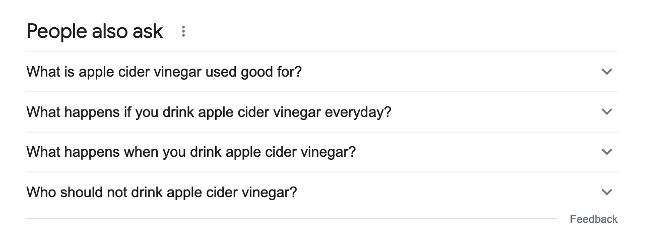 Content Research: 9 Actionable Tips to Master It | PAA box for keyword "apple cider vinegar"