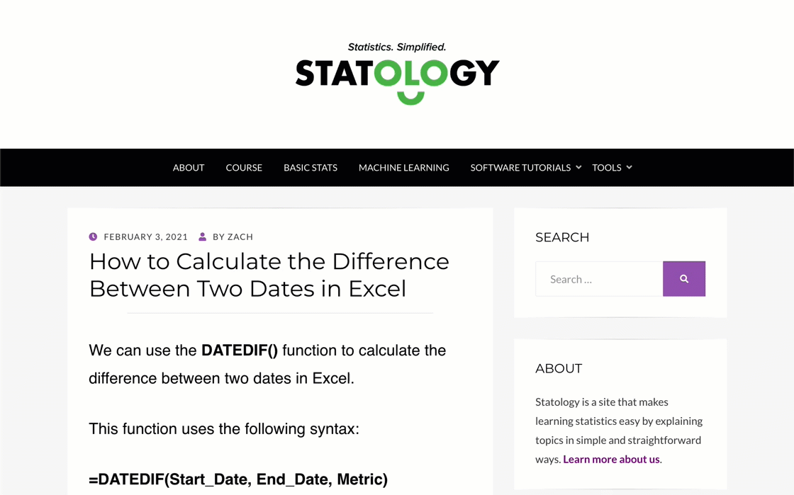 Keyword Analysis for SEO: Deciding if (And How) to Target a Keyword | A few top-ranking pages for "excel difference between two dates," all of which are blog posts