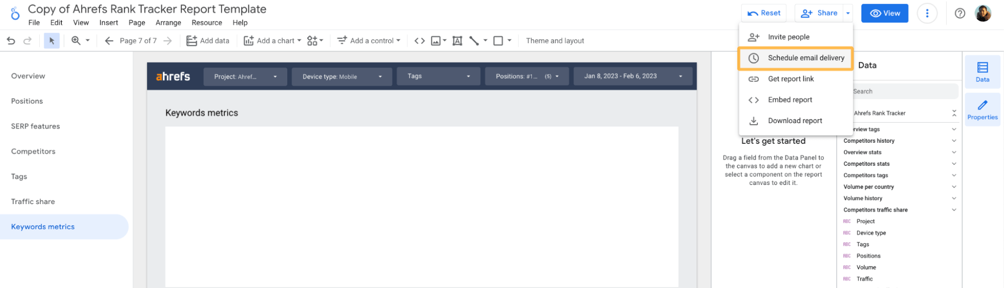 Keyword Tracking Tools (To Suit All Budgets) | Ahrefs' Rank Tracker template, via Google Looker Studio