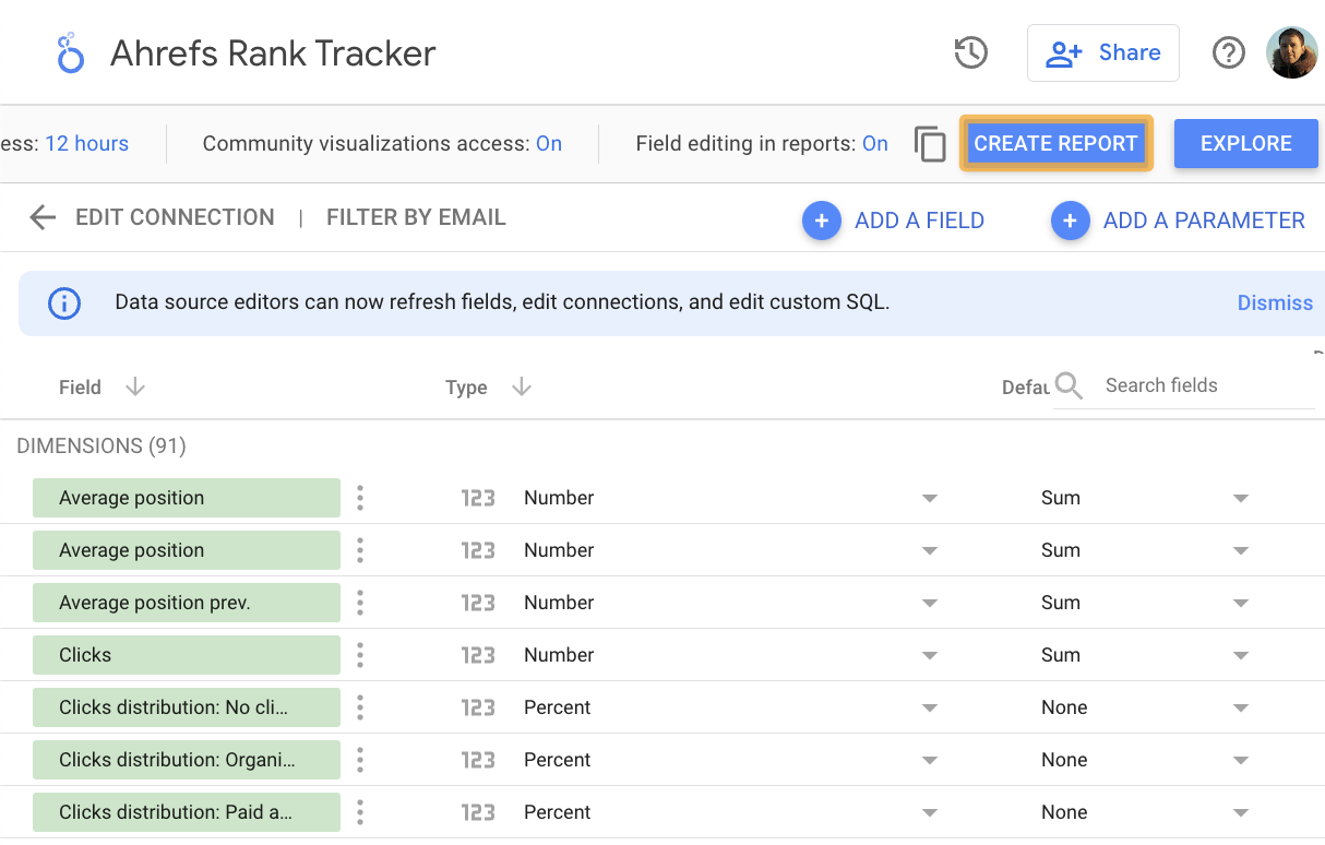 Keyword Tracking Tools (To Suit All Budgets) | Ahrefs' Rank Tracker setup, via Google Looker Studio