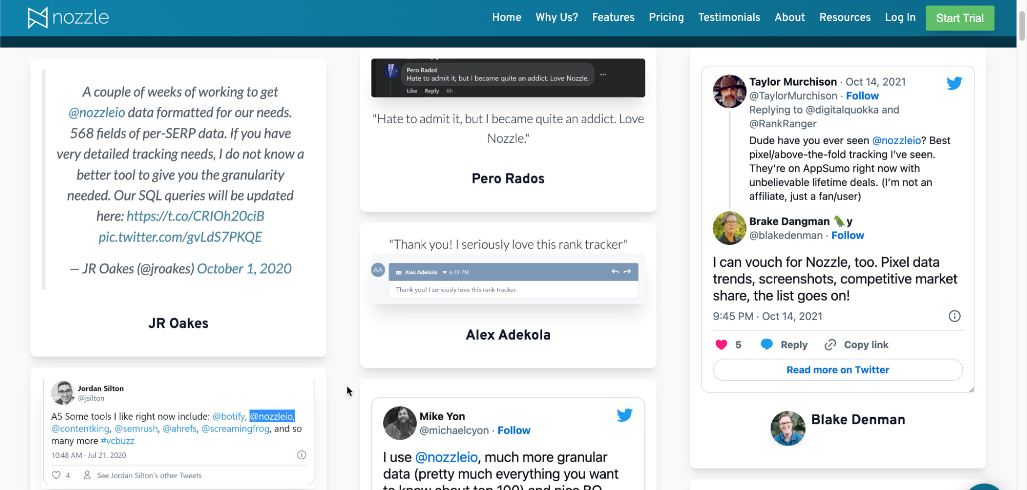 Keyword Tracking Tools (To Suit All Budgets) | Nozzle testimonials, via Nozzle's testimonials page