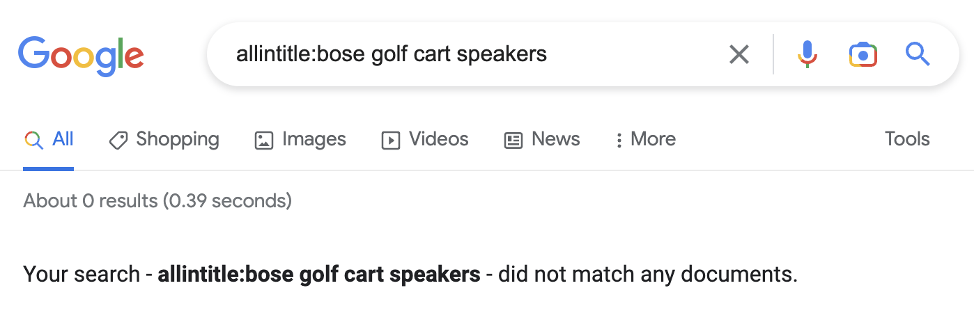 Keyword Clustering: 3 Simple Ways to Do It | allintitle: search for "bose golf cart speakers" returns no results