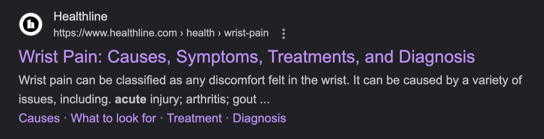 Healthline's Content Anatomy: 5 SEO Insights to Learn From | Wrist pain search result