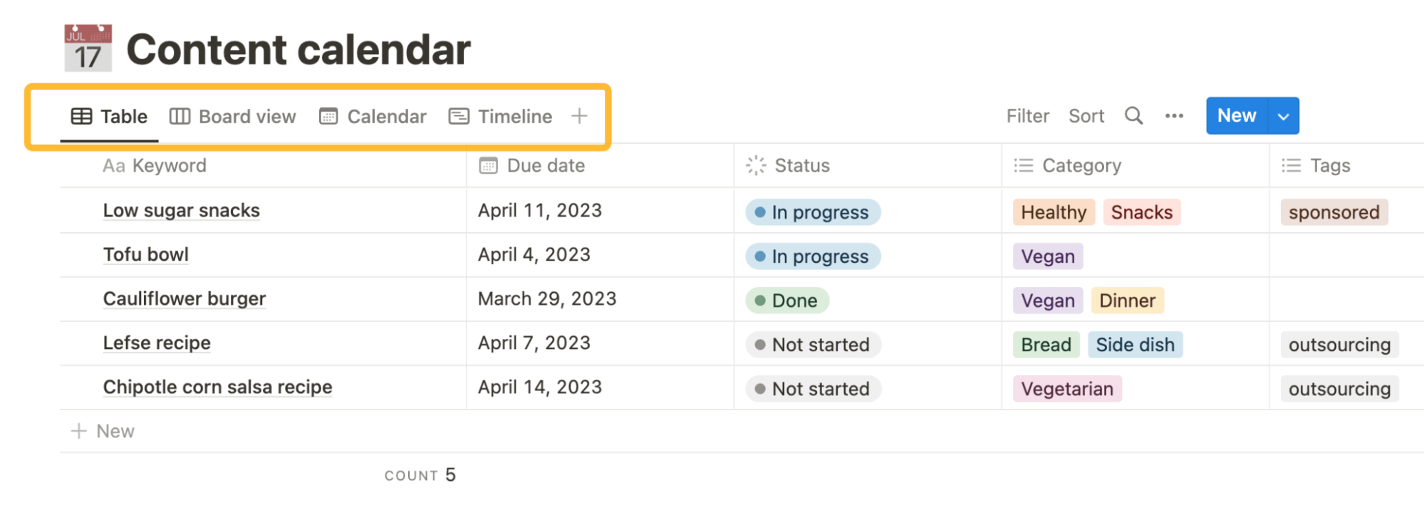 How to Start a Blog That Makes Money (And Gets Free Traffic) | Example content calendar made in Notion