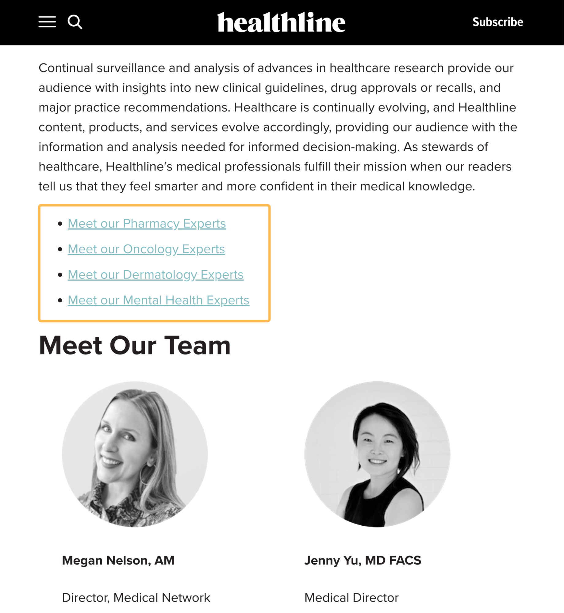 Healthline's Content Anatomy: 5 SEO Insights to Learn From | Healthline's medical team divisions