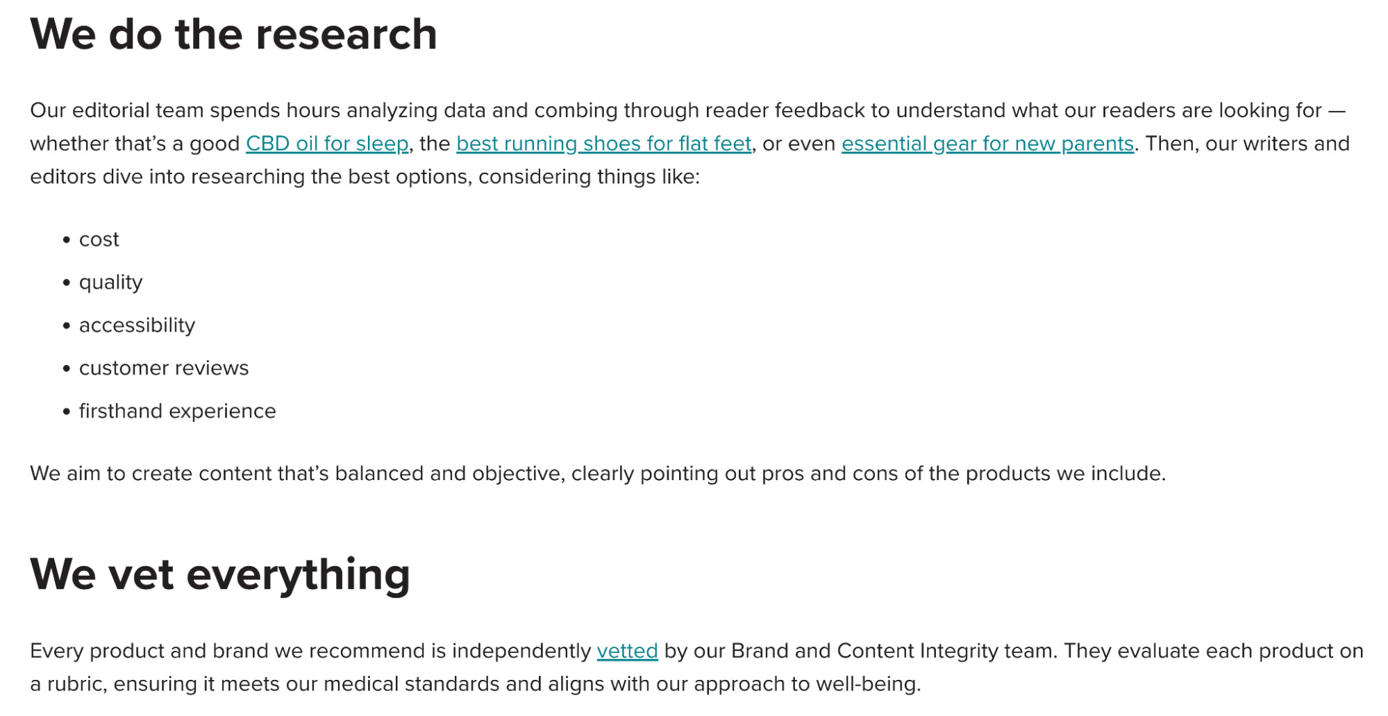 Healthline's Content Anatomy: 5 SEO Insights to Learn From | Excerpt from Healthline's product selection process page