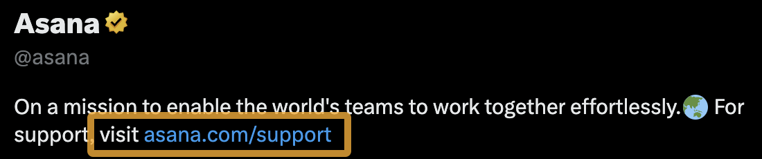 Asana's bio explains its company mission
