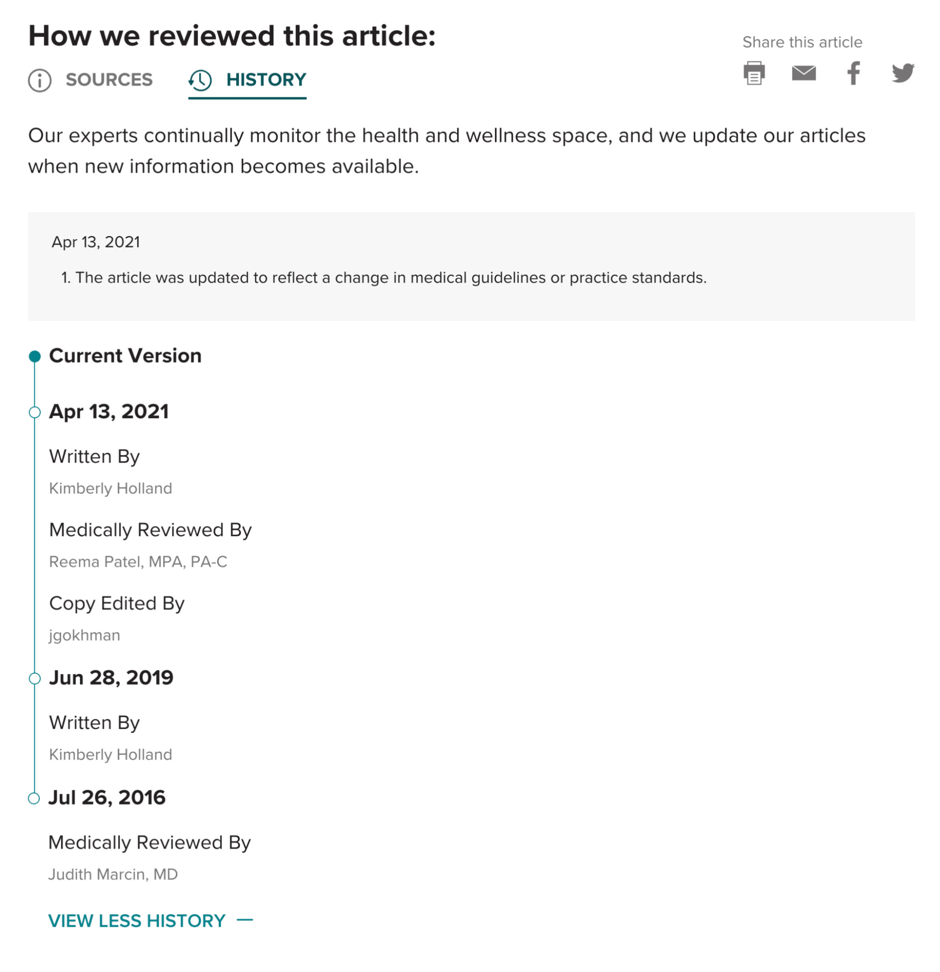 Healthline's Content Anatomy: 5 SEO Insights to Learn From | Healthline's History section