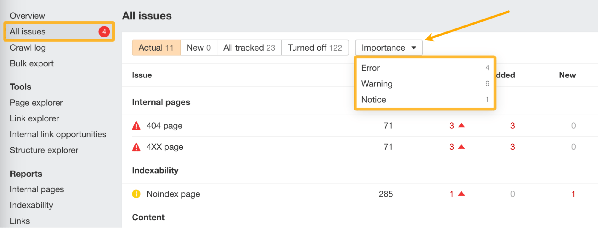 10 Things You Can Do in Ahrefs for Free | All issues report, via Ahrefs Webmaster Tools