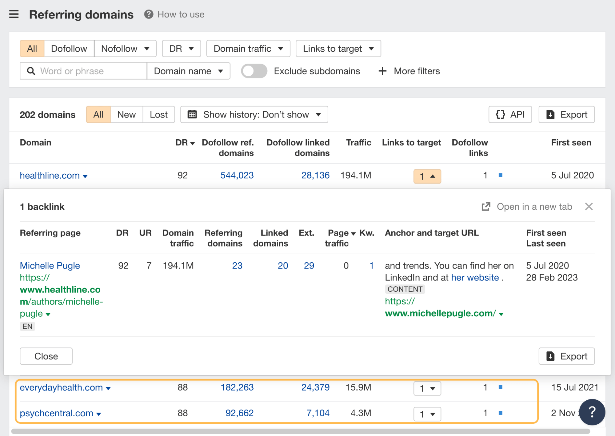 Healthline's Content Anatomy: 5 SEO Insights to Learn From | Backlink profile of Healthline's writer
