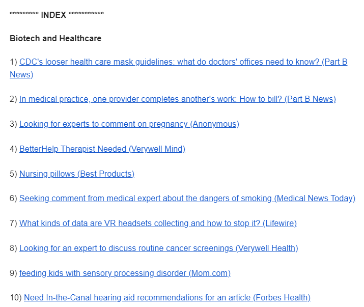 White Hat SEO: How to Play by the Rules | Example of a HARO email