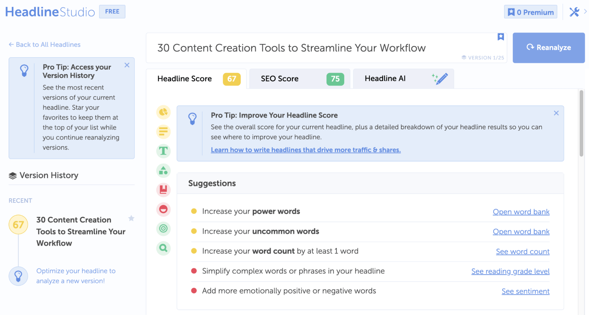 30+ Content Creation Tools to Streamline Your Workflow | CoSchedule Headline Studio dashboard