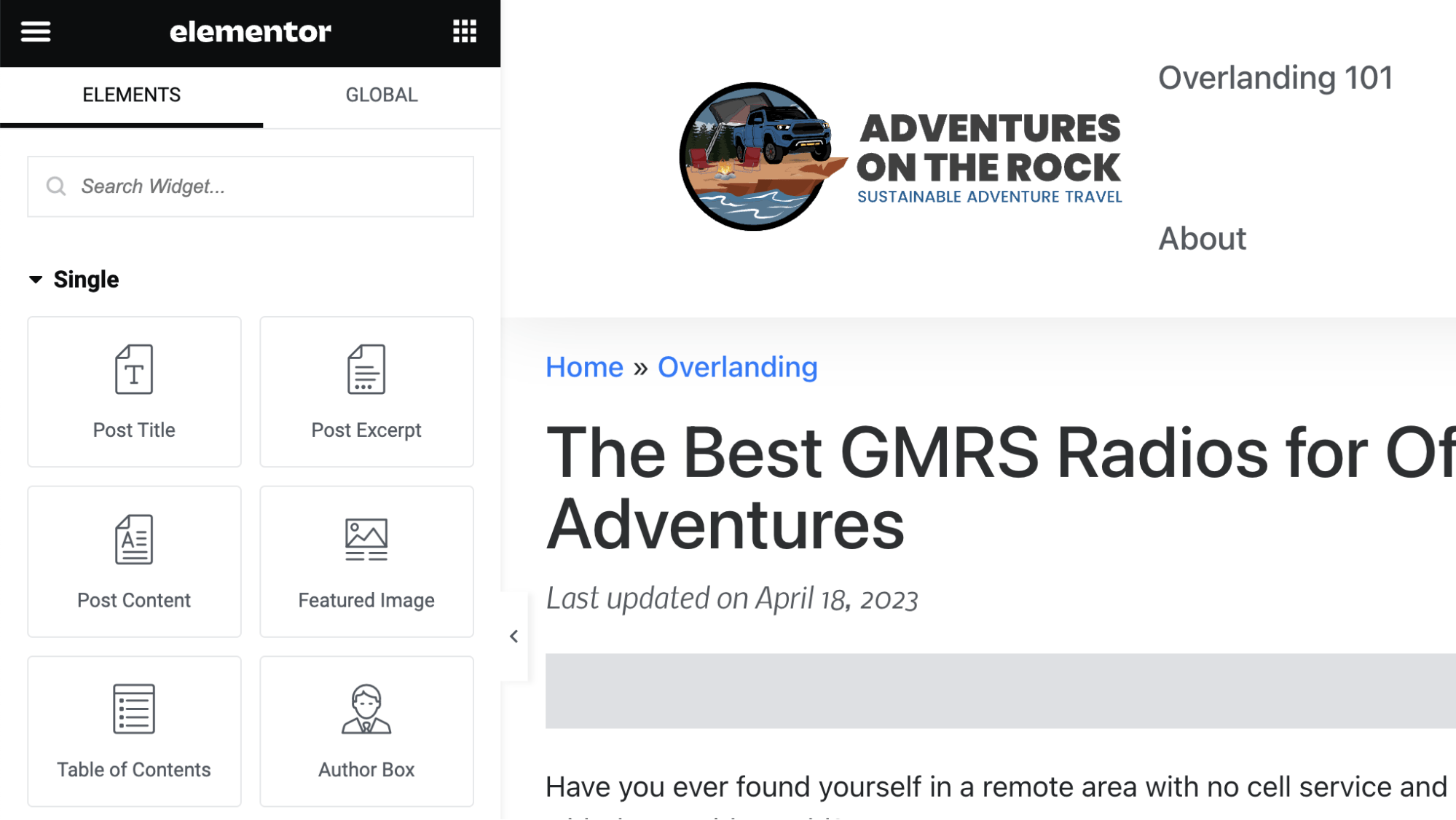 30+ Content Creation Tools to Streamline Your Workflow | Elementor theme builder interface