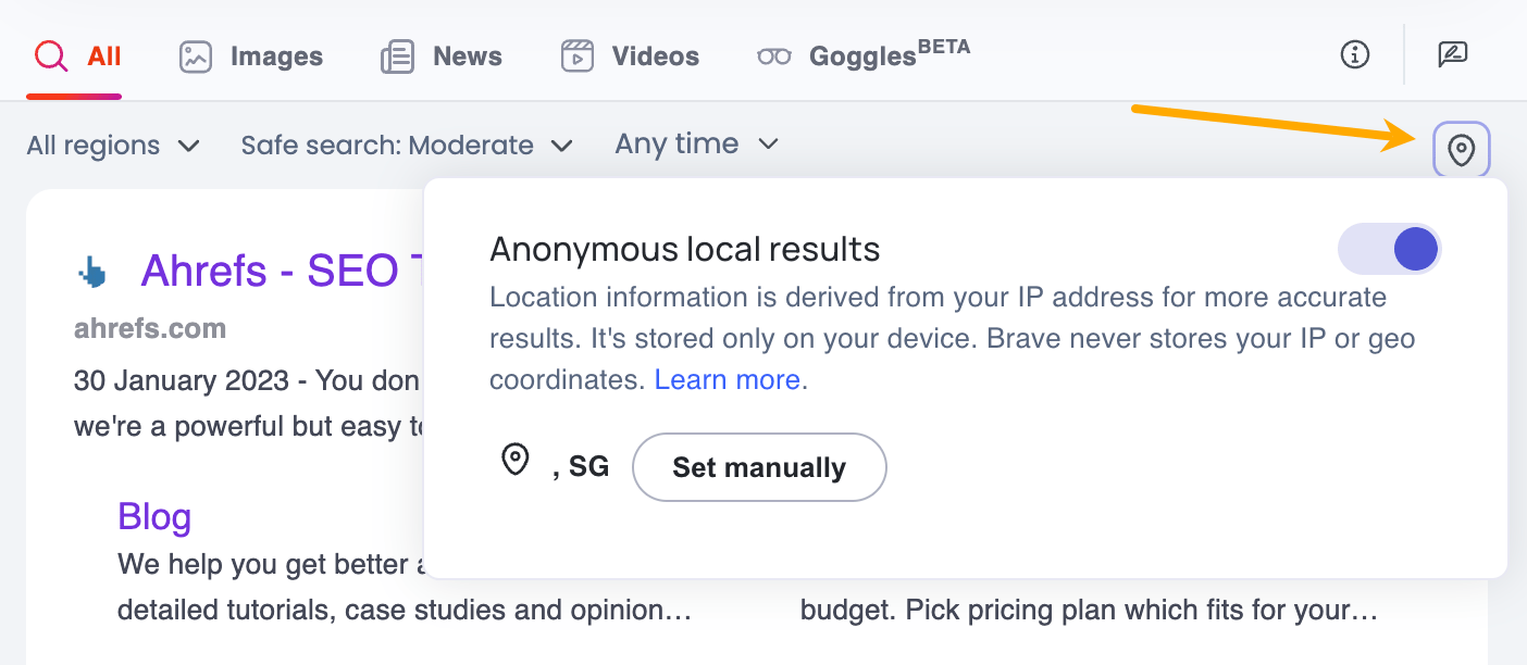 13 Privacy-Focused, Alternative Search Engines to Google | Brave's "anonymous local results" feature