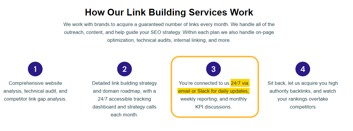 How to Hire a Link Building Agency: A Step-by-Step Guide | Link building agency assuring customers are connected to it 24/7 on its website