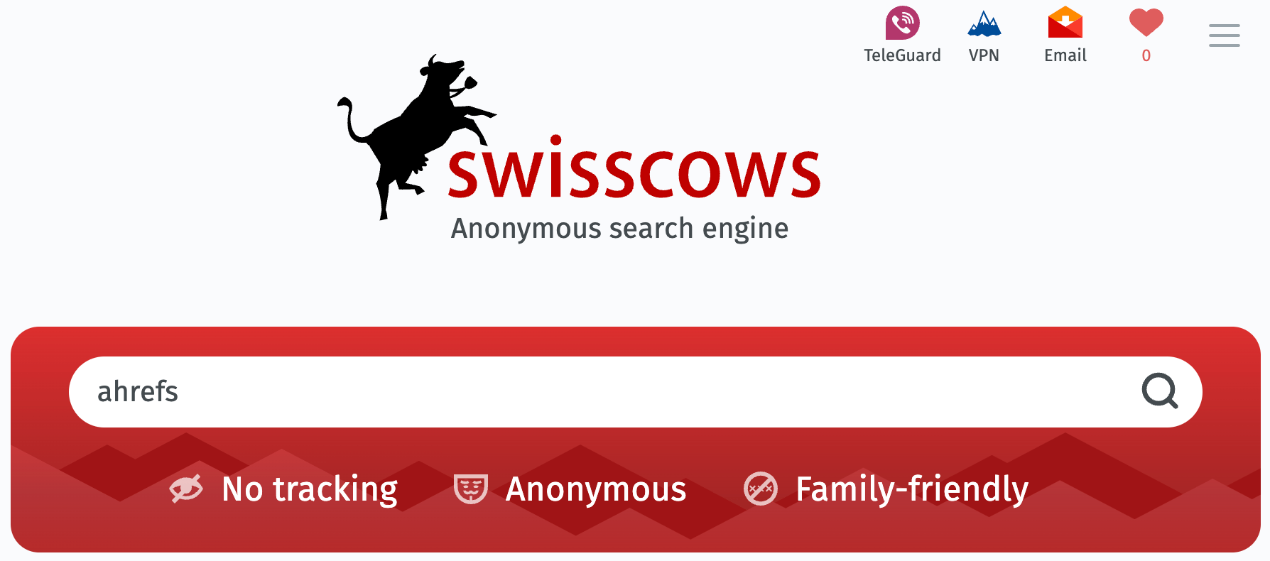13 Privacy-Focused, Alternative Search Engines to Google | Searching "ahrefs" on Swisscows
