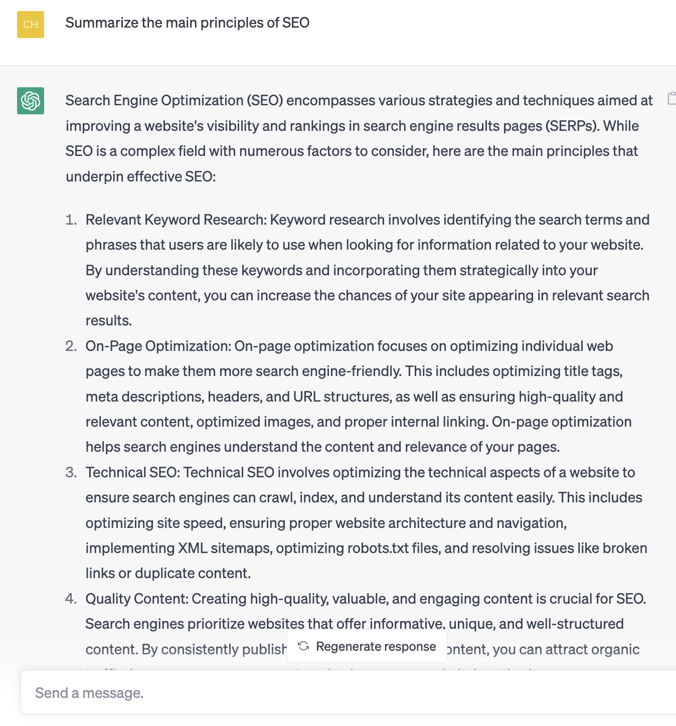 AI Copywriting (Tools to Improve Efficiency) | Asking ChatGPT to summarize the main principles of SEO