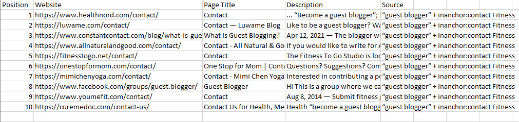 Link Prospecting: How to Find Quality Backlinks for Your Website | A spreadsheet of link prospects from Google