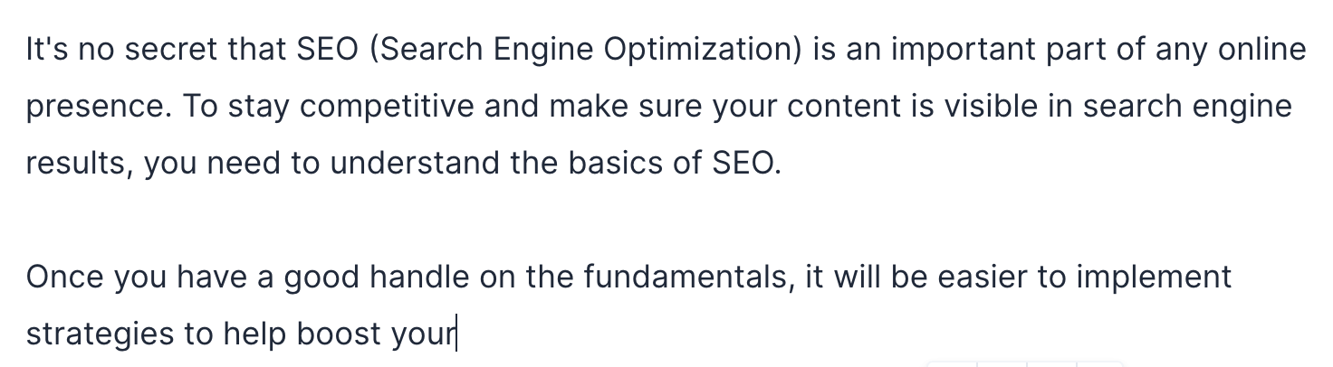 AI Copywriting (Tools to Improve Efficiency) | SEO basics output example, via Jasper