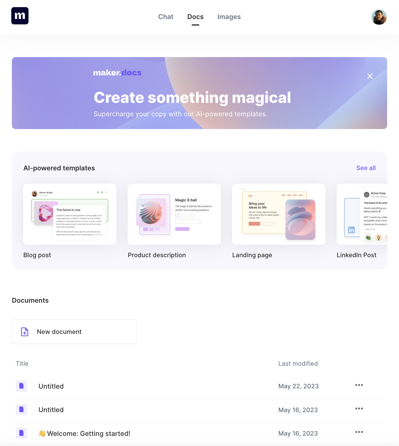 AI Copywriting (Tools to Improve Efficiency) | Maker.ai dashboard