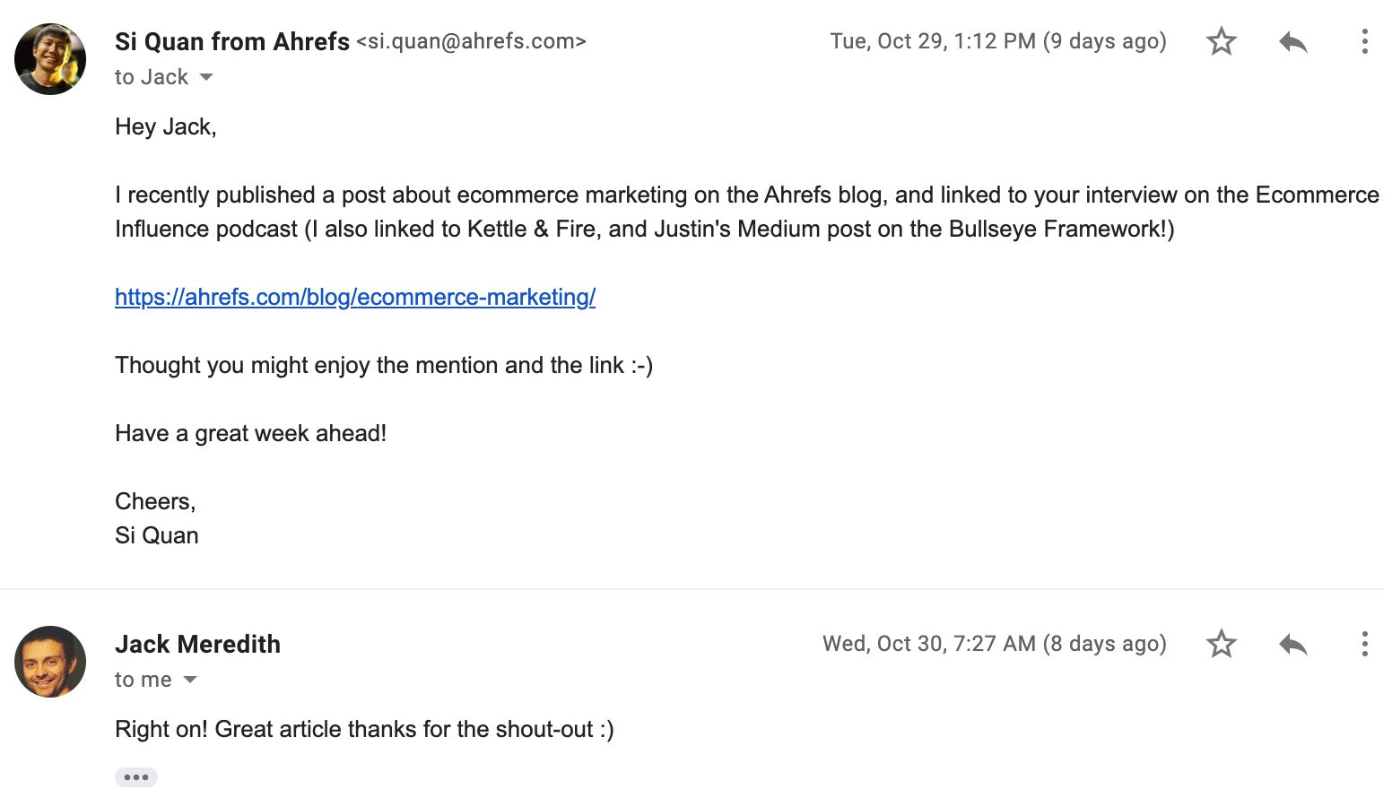 21 Content Promotion Tactics (To Get More Traffic to Your Content) | An outreach email letting someone know their resource was featured
