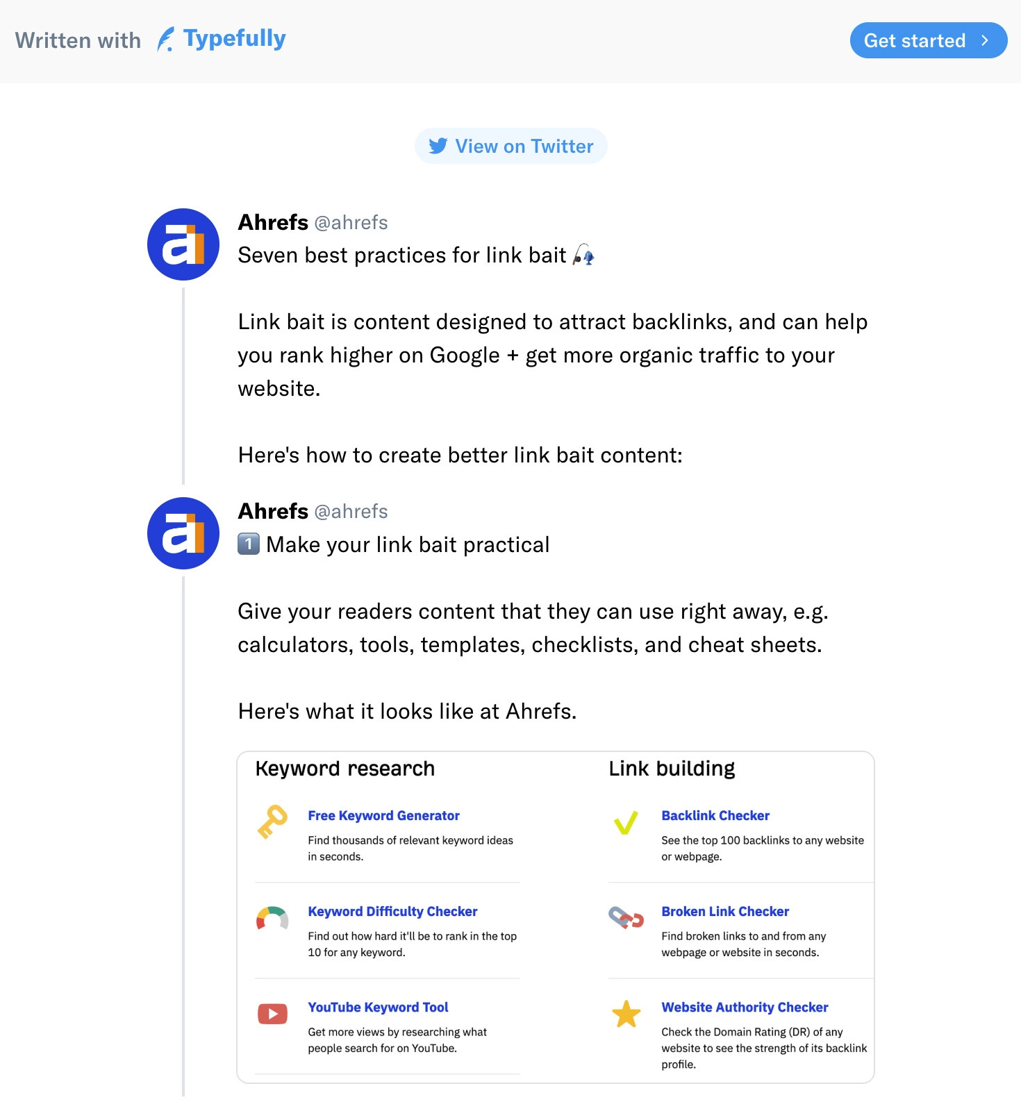 21 Content Promotion Tactics (To Get More Traffic to Your Content) | How Ahrefs uses Typefully to create threads