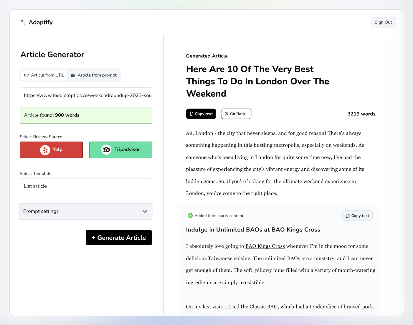 AI Copywriting (Tools to Improve Efficiency) | Adaptify output example