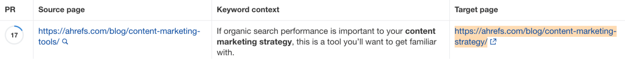 15 Easy SEO Tips for Higher Rankings | Example of an internal link opportunity for the Ahrefs Blog in Ahrefs' Site Audit