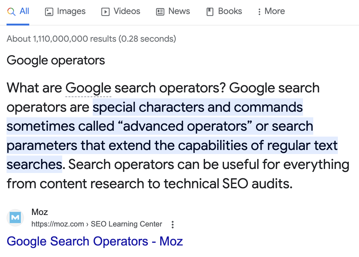 15 Easy SEO Tips for Higher Rankings | Example of a featured snippet with a definition