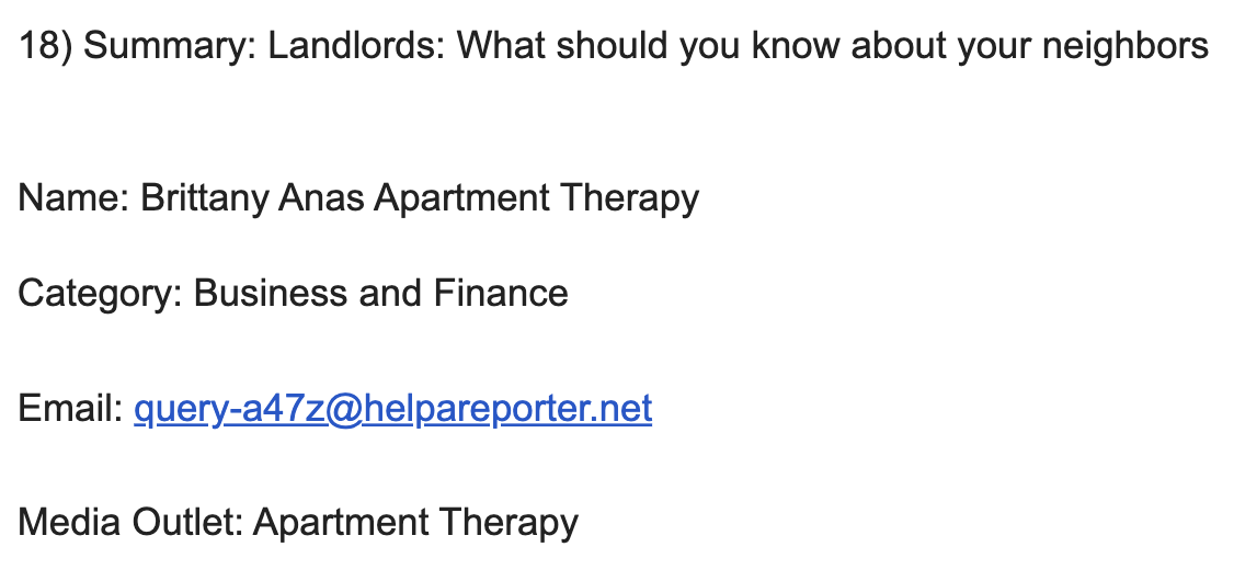 15 Easy SEO Tips for Higher Rankings | Example of a HARO request