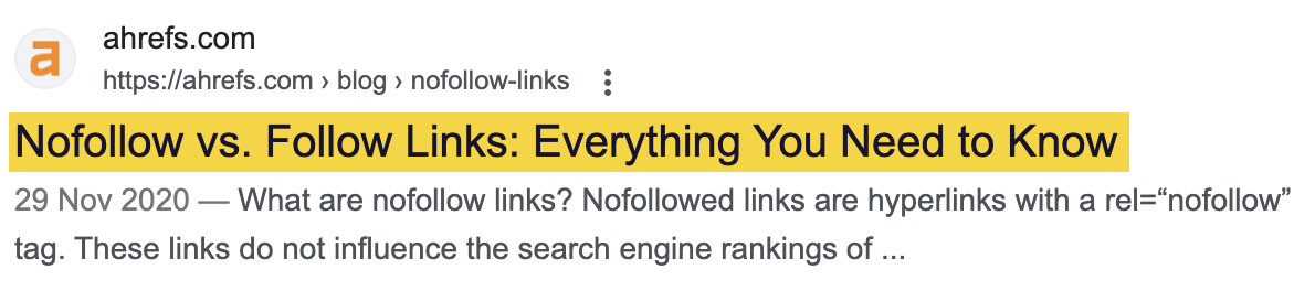 15 Easy SEO Tips for Higher Rankings | Example of a title tag in Google's organic search results