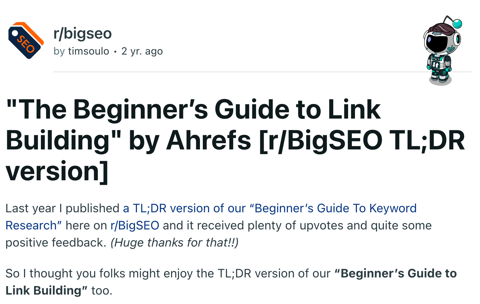 21 Content Promotion Tactics (To Get More Traffic to Your Content) | An example of a stripped-down post on Reddit