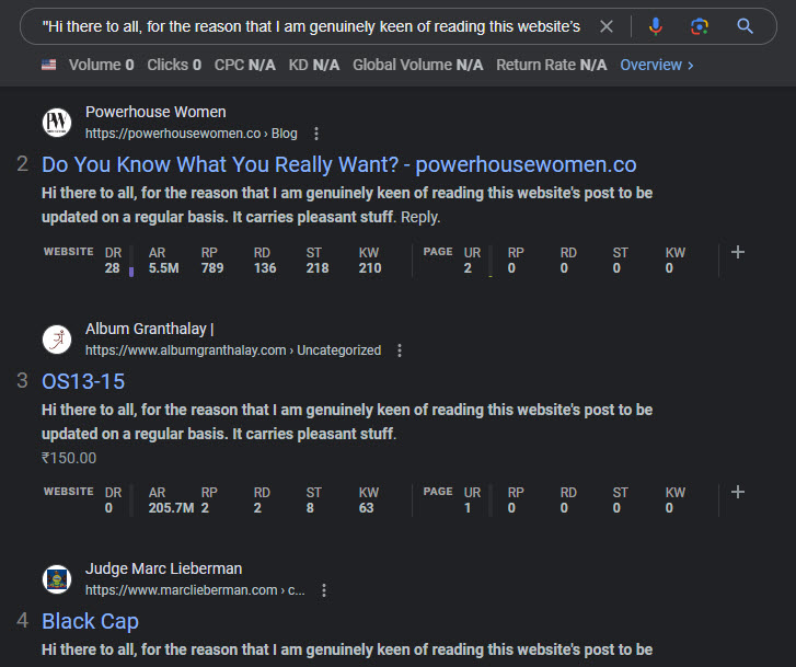 Same comment spam found on multiple websites