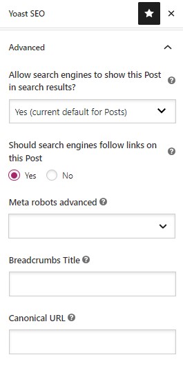 How to Use Yoast SEO to Improve SEO | Menu showing advanced settings