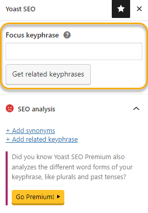 How to Use Yoast SEO to Improve SEO | Search field to enter focus keyphrase