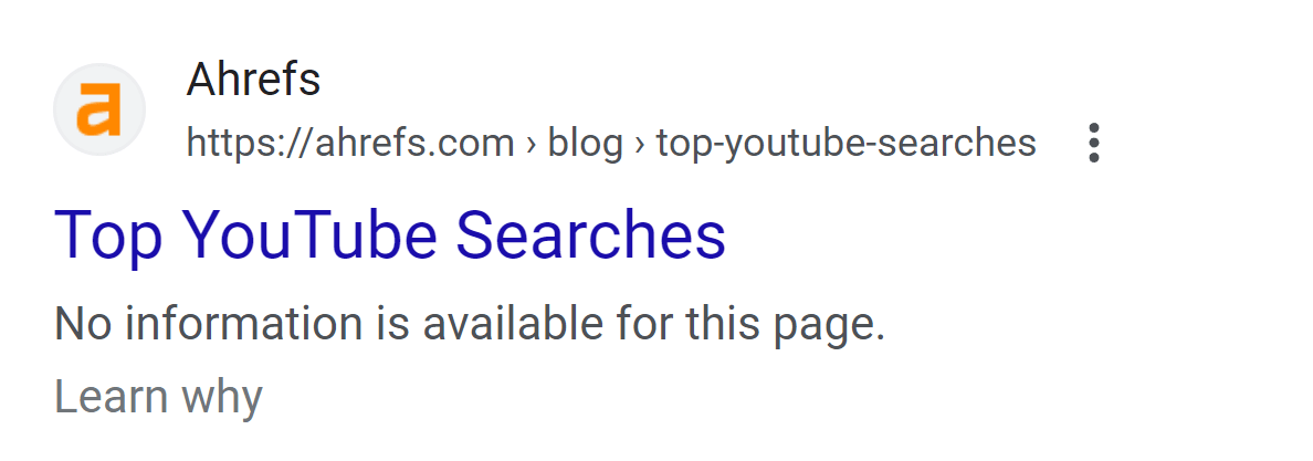The Story of Blocking 2 High-Ranking Pages With Robots.txt | SERP listing for "Top YouTube Searches" when blocked