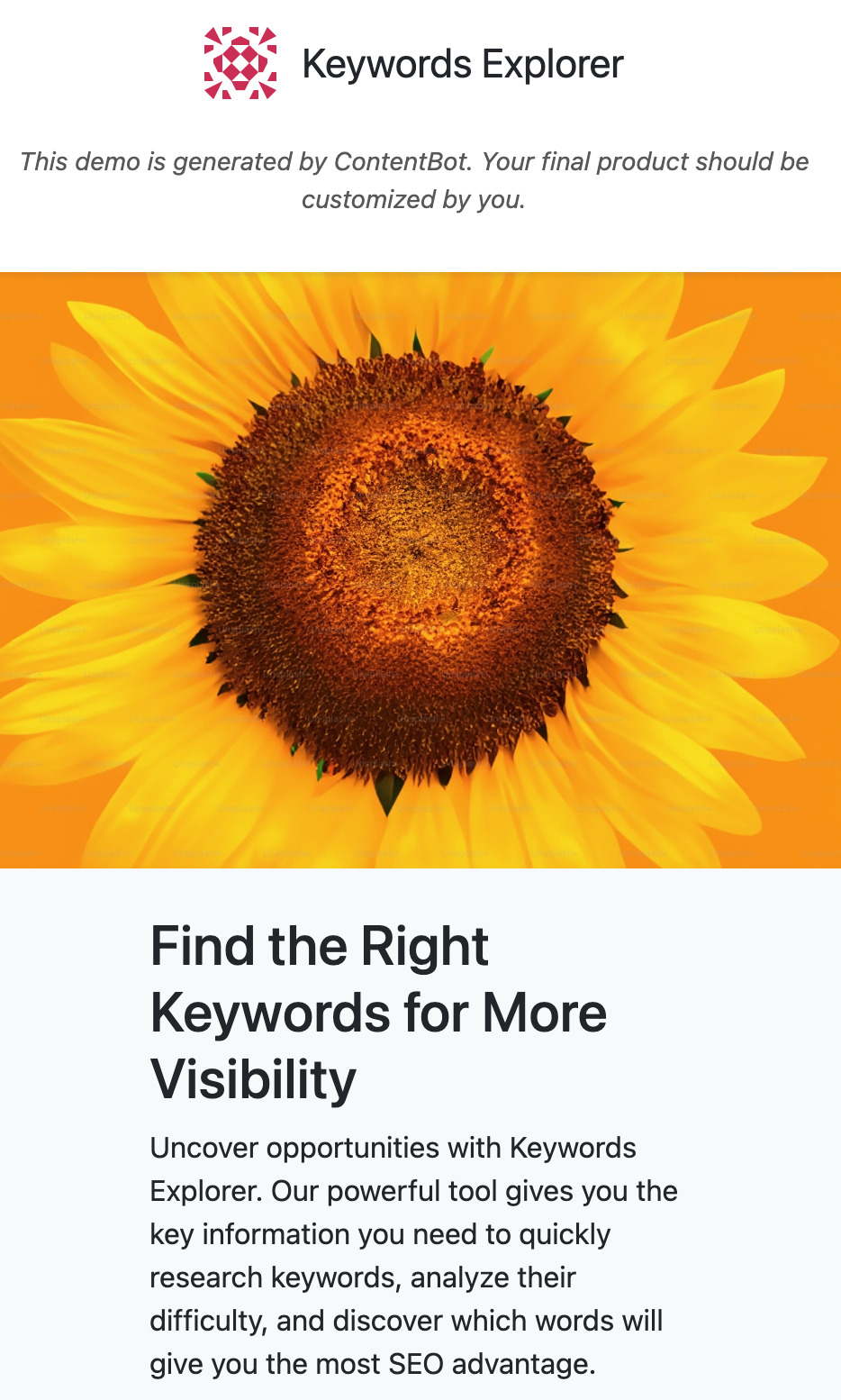 Landing page generated by ContentBot
