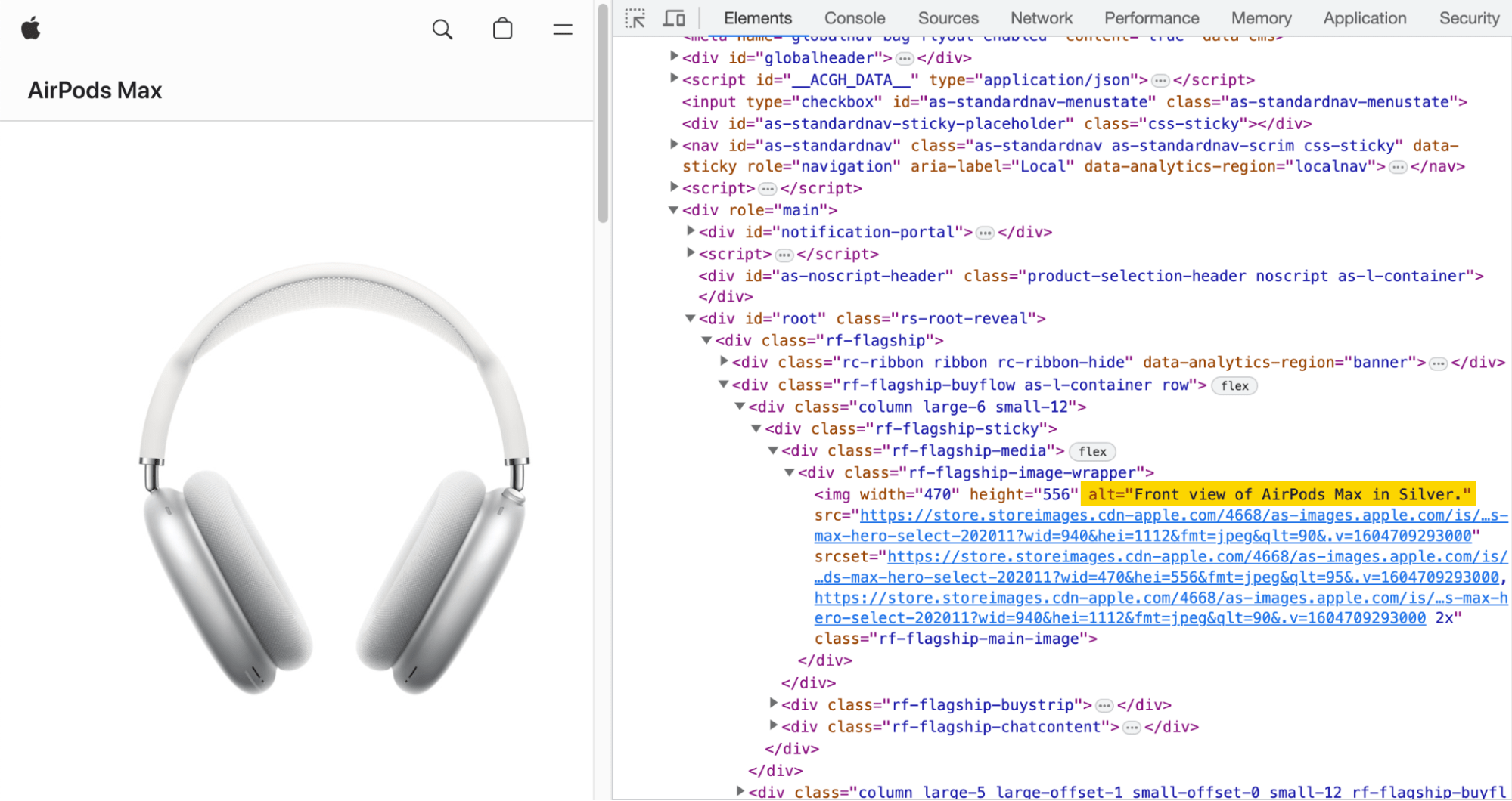Master E-commerce SEO in 2023: Beginner's Guide | Airpods Max code highlight, via apple.com