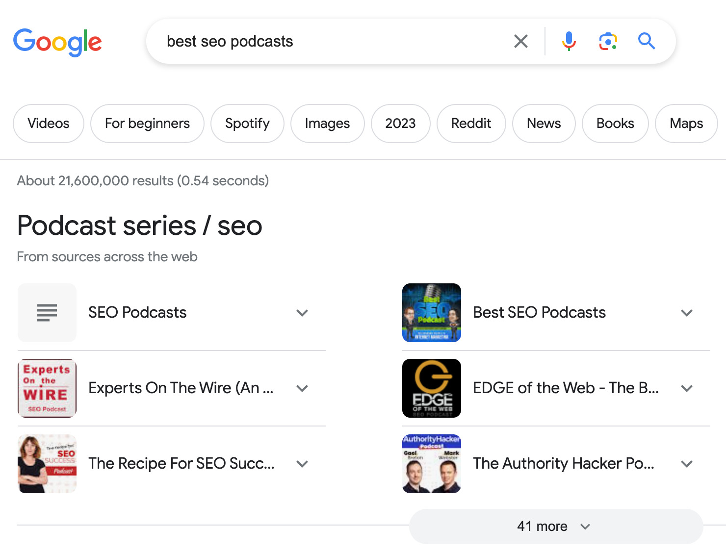 21 Proven Ways to Drive Traffic to Your Website | Google search for "best SEO podcasts"