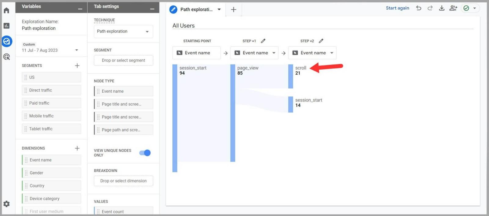 Click +Step 1 more New event on Scroll