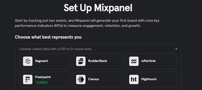 8 Best Traffic Analysis Tools | Mixpanel setup page