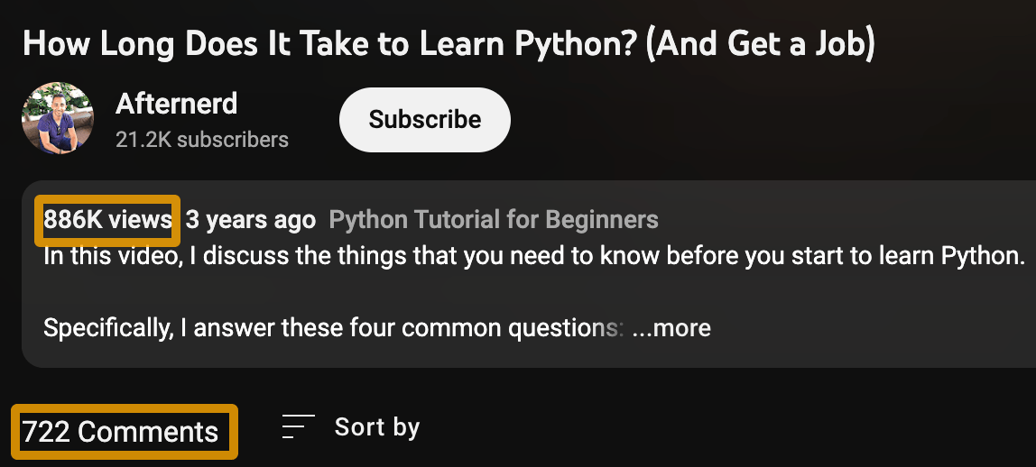 What Is a Lead Generation Website? (And How to Build One) | Engagement metrics on an Afternerd video about Python