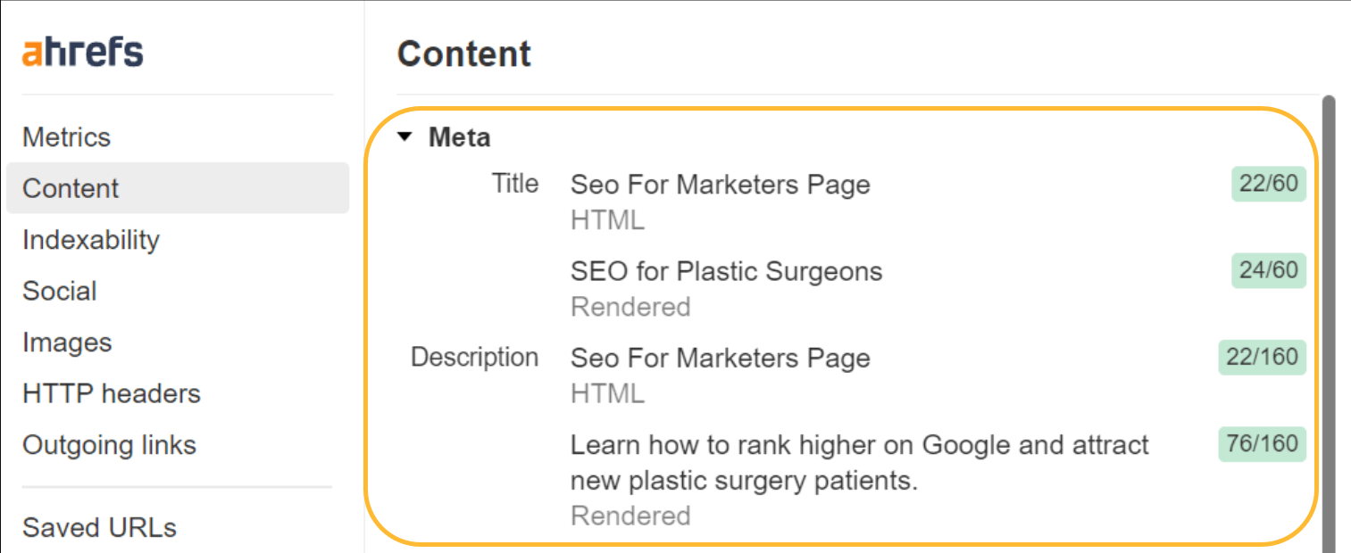 What SEOs Really Need to Know About JavaScript SEO | Raw and rendered titles and meta descriptions in Ahrefs' SEO Toolbar