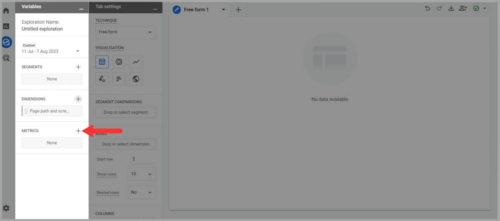 + sign next to Metrics Click + sign next to Metrics