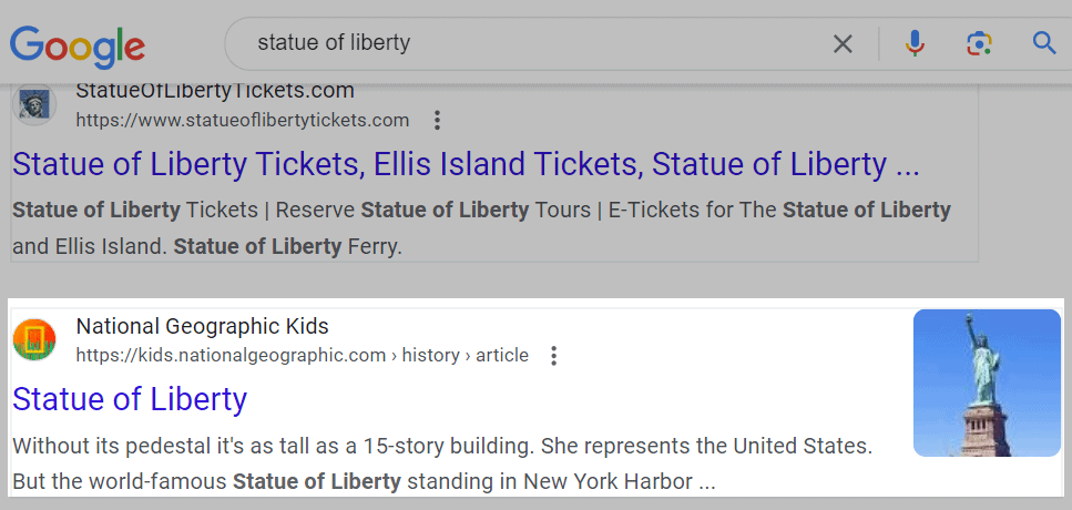 Smaller thumbnail results next to Google image pack Smaller thumbnail results next to Google image pack