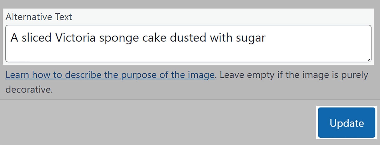 Type your alt text then hit update Type your alt text then hit update