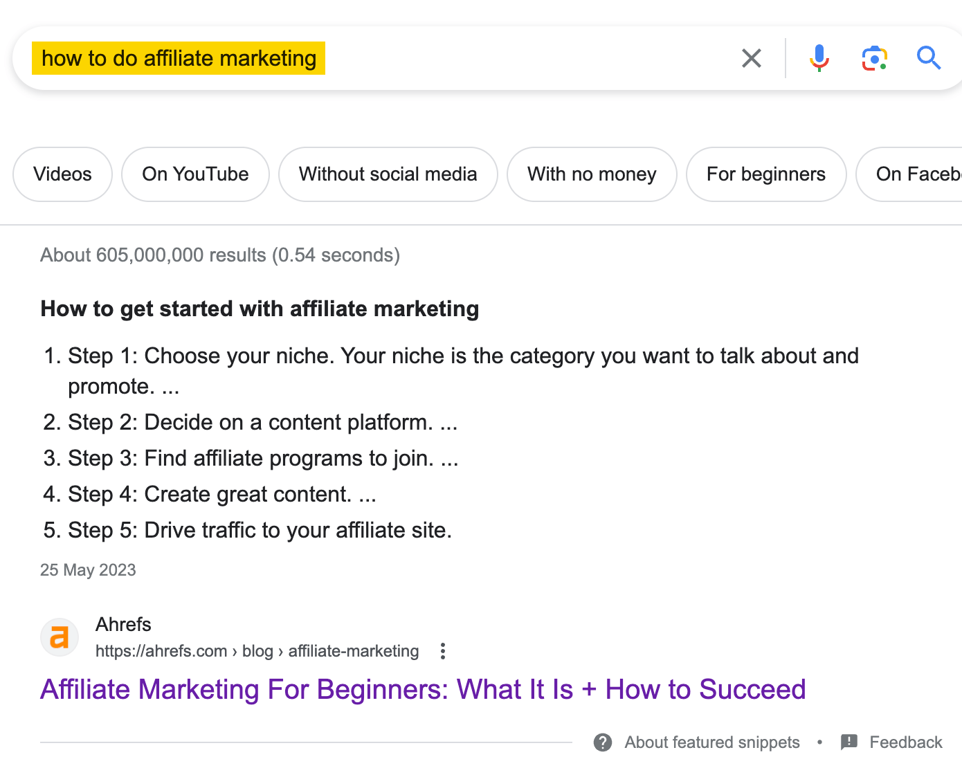 Inbound Marketing: What It Is, How It Works, & How Ahrefs Does It | Ahrefs ranking #1 on a Google SERP for "how to do affiliate marketing"
