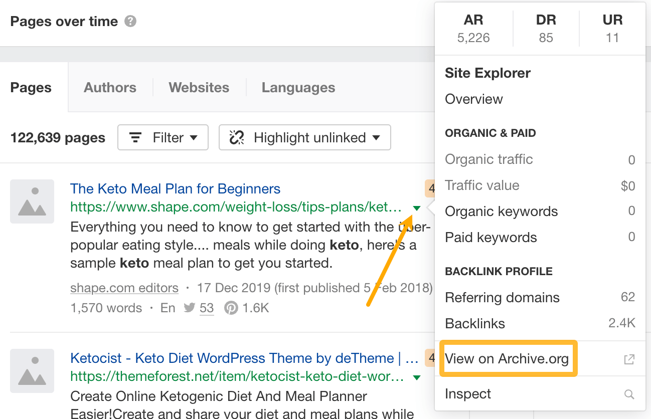 7 Popular White Hat Link Building Techniques (That SEOs Are Still Using Today) | Clicking "View on Archive.org" to see what a page looked like in the past