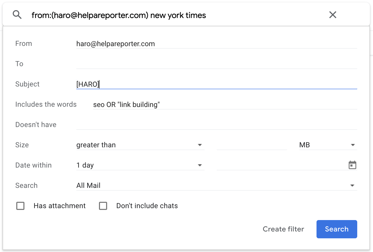 7 Popular White Hat Link Building Techniques (That SEOs Are Still Using Today) | Adding Gmail filters to curate HARO opportunities